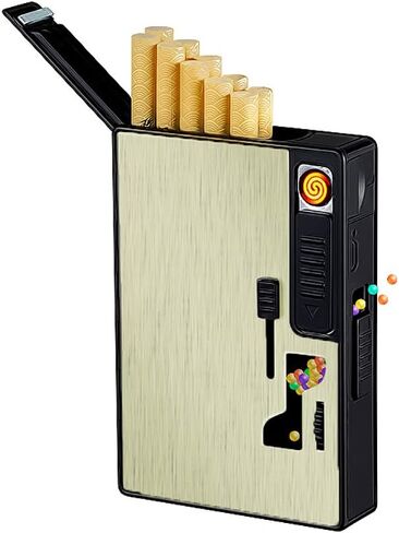 Cigarette Case with Lighters Rechargeable Windproof Flameless Portable Regular Size 100's Slim Cigarettes Box Capsule Dispenser DIY Explosion Beads Cigarette Filter Autofill Box (Black Matte 1969) in Saudi Arabia