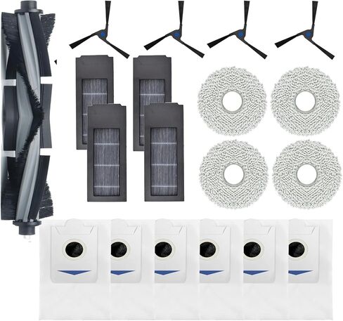 19PCS Accessories Replacement for ECOVACS DEEBOT X2 Omni / X2 / X2 Pro / DEX86 Robot Vacuum, 1 Main Rubber Brush,4 Side Brush,4 Hepa Filters,4 Mop Cloths，6 Dust Bags in Kuwait