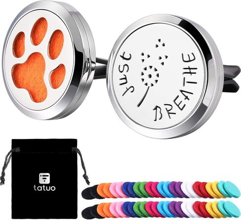 2 Pieces 316L Stainless Steel Car Aromatherapy Essential Oil Diffuser Air Freshener Vent Clip Locket with 48 Pieces Replacement Felt Pad for Christmas Valentine’s Day Giving (Dandelion, Paw Print) in Saudi Arabia