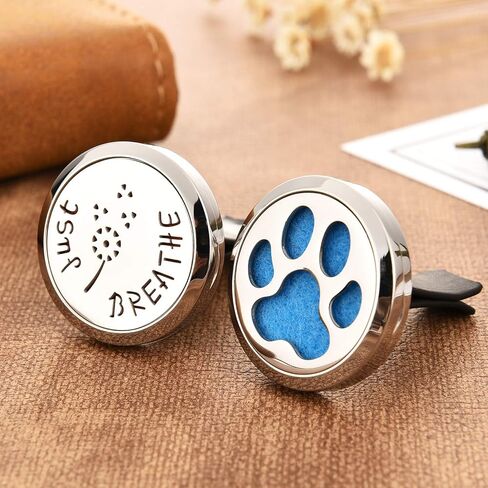 2 Pieces 316L Stainless Steel Car Aromatherapy Essential Oil Diffuser Air Freshener Vent Clip Locket with 48 Pieces Replacement Felt Pad for Christmas Valentine’s Day Giving (Dandelion, Paw Print) in Saudi Arabia