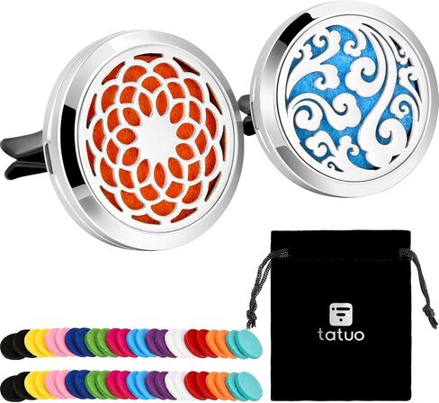2 Pieces 316L Stainless Steel Car Aromatherapy Essential Oil Diffuser Air Freshener Vent Clip Locket with 48 Pieces Replacement Felt Pad for Christmas Valentine’s Day Giving (Dandelion, Paw Print) in Saudi Arabia