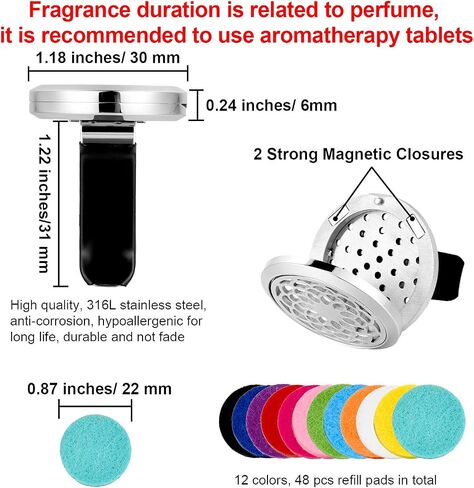 2 Pieces 316L Stainless Steel Car Aromatherapy Essential Oil Diffuser Air Freshener Vent Clip Locket with 48 Pieces Replacement Felt Pad for Christmas Valentine’s Day Giving (Dandelion, Paw Print) in Saudi Arabia