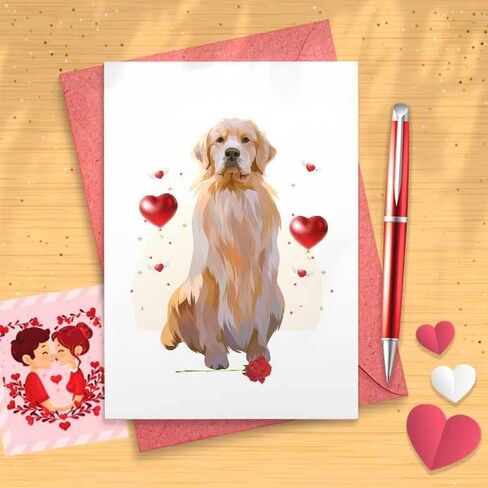 بطاقة عيد الحب/Galentines اللطيفة من Golden Retriever - بطاقة رومانسية، بطاقة حب لطيفة، عيد الحب المضحك، تحية حب، بطاقة حب مضحكة [00436] in Saudi Arabia