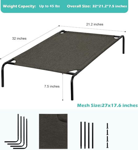 Elevated Pet Bed Raised Dog Bed for Small Dogs with Durable Frame Up to 60 lbs Outdoor Dog Cot with Breathable Mesh for Indoor Home, Camping or Beach, Dark Brown in Saudi Arabia