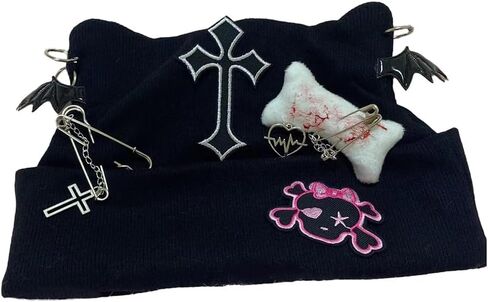 Cross Black Beanie Hat Goth Cat Ear Hat Y2K Accessories Grunge Hat Crochet Knitted Hats for Women Girls in Kuwait