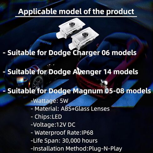 Car Door LED for Dodge, Welcome Light Projector Ghost Shadow Charger 2005-2014，Door welcome light projection light LED light, using CREE beads, suitable for Dodge 2005-2014 models.（pack of 2） in Kuwait