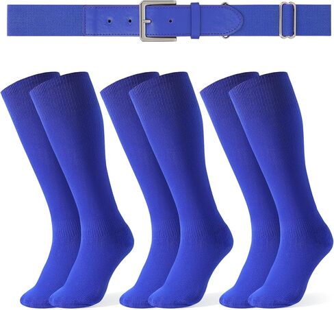 LEACOOLKEY Baseball Belt and Socks Combo Set 3 Pairs of Softball Socks and 1 Pack Elastic Belt for Youth and Adult in Saudi Arabia