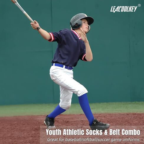 LEACOOLKEY Baseball Belt and Socks Combo Set 3 Pairs of Softball Socks and 1 Pack Elastic Belt for Youth and Adult in Saudi Arabia