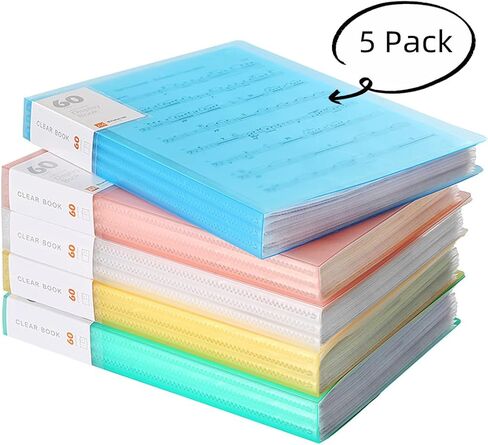 5 Pack A4 Plastic Presentation Book Clear Pockets Art Plastic Sleeves Protectors Translucent Cover 60 Pocket Document Binders, Portfolio Folder File Folder, A4 Display Book for School, Office in Kuwait