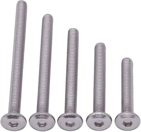 M6 x 50mm, 55mm, 60mm, 65mm, 70mm Stainless Steel Furniture Bolts Flat Socket Head Cap Screws Assortment 25 PCS, 304 Stainless Steel 18-8, Full Thread, Bright Finish in Saudi Arabia