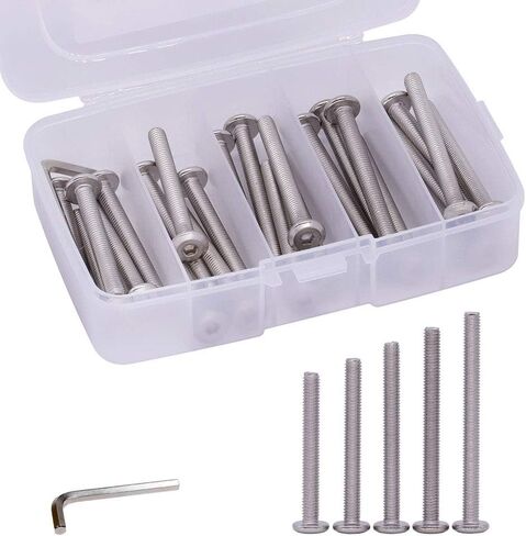 M6 x 50mm, 55mm, 60mm, 65mm, 70mm Stainless Steel Furniture Bolts Flat Socket Head Cap Screws Assortment 25 PCS, 304 Stainless Steel 18-8, Full Thread, Bright Finish in Saudi Arabia