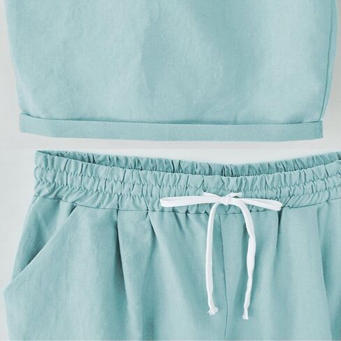 شورت برمودا نسائي كاجوال من XinYangNi بخصر مطاطي ورباط إغلاق أزرق فاتح مقاس الولايات المتحدة 4-6 in Kuwait