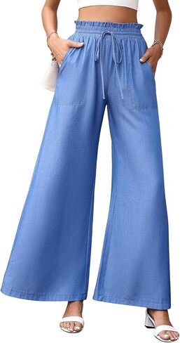 MakeMeChic Women's Casual Paperbag High Waist Tie Front Wide Leg Pants Relaxed Fit Palazzo Pants in Saudi Arabia