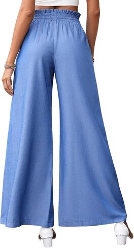 MakeMeChic Women's Casual Paperbag High Waist Tie Front Wide Leg Pants Relaxed Fit Palazzo Pants in Saudi Arabia