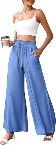 MakeMeChic Women's Casual Paperbag High Waist Tie Front Wide Leg Pants Relaxed Fit Palazzo Pants in Saudi Arabia