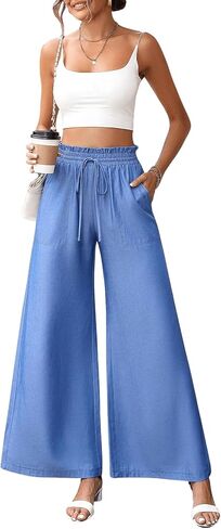 MakeMeChic Women's Casual Paperbag High Waist Tie Front Wide Leg Pants Relaxed Fit Palazzo Pants in Saudi Arabia