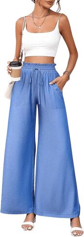MakeMeChic Women's Casual Paperbag High Waist Tie Front Wide Leg Pants Relaxed Fit Palazzo Pants in Saudi Arabia