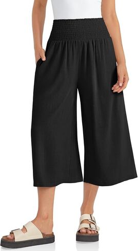 TARSE Womens Linen Palazzo Pants Boho High Waisted Wide Leg Casual Lounge Pant Trousers with Pockets- 19"/28" Inseam in Kuwait
