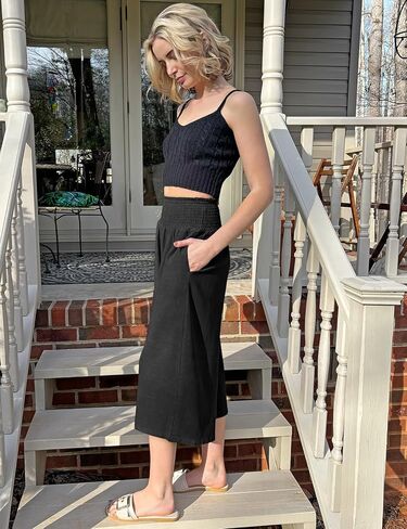 TARSE Womens Linen Palazzo Pants Boho High Waisted Wide Leg Casual Lounge Pant Trousers with Pockets- 19"/28" Inseam in Kuwait