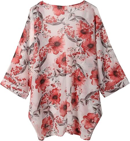 olrain Women Casual Lightweight Floral Printed Open Front Kimono Soft 3/4 Sleeve Cardigan in Saudi Arabia