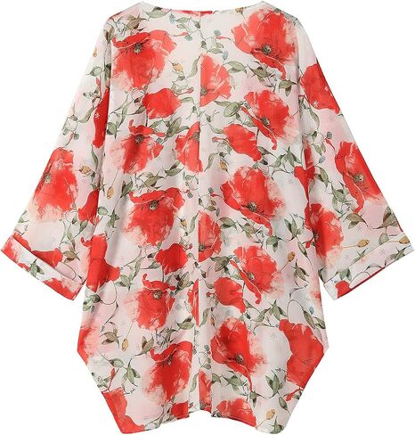 olrain Women Casual Lightweight Floral Printed Open Front Kimono Soft 3/4 Sleeve Cardigan in Saudi Arabia