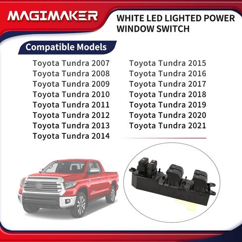 84820-0R040 لوحة تحكم مفتاح نافذة الطاقة الأمامية اليسرى جانب السائق الأبيض LED مضاءة متوافقة مع Toyota Tundra 2007-2021 استبدال 848200R040 مفاتيح النافذة الرئيسية in Saudi Arabia