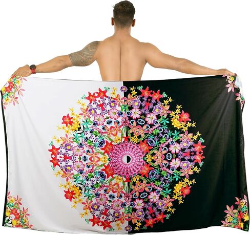 ملابس سباحة رجالي من LA LEELA Lava Lava Hawaiian Vacation Sarongs صيفية طويلة لتغطية الشاطئ والعطلات وملابس الشاطئ للرجال مقاس واحد، زهري، أسود in Kuwait