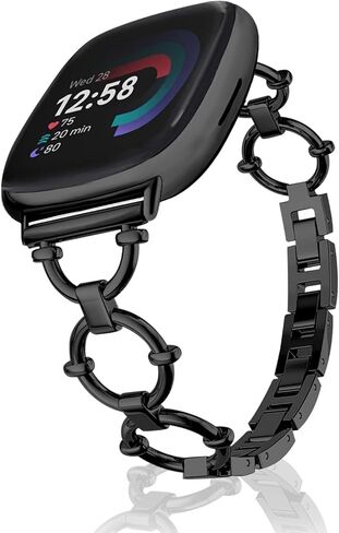 Slim Bands Compatible for Fitibt Versa 4/Fitibt Versa 3/Fitibt Snese 2/Fitibt Sense, Cute Stylish Adjustable Replacement Bracelet, Jewelry Metal Strap for Women Black in Saudi Arabia