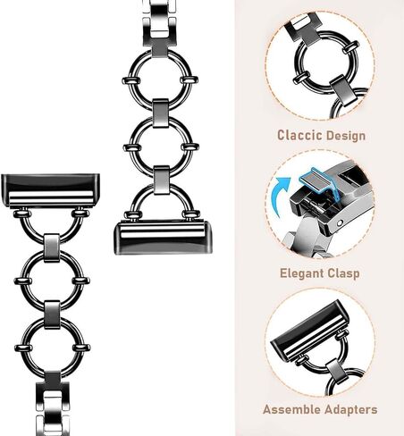 Slim Bands Compatible for Fitibt Versa 4/Fitibt Versa 3/Fitibt Snese 2/Fitibt Sense, Cute Stylish Adjustable Replacement Bracelet, Jewelry Metal Strap for Women Black in Saudi Arabia
