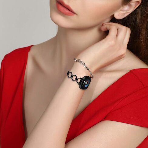 Slim Bands Compatible for Fitibt Versa 4/Fitibt Versa 3/Fitibt Snese 2/Fitibt Sense, Cute Stylish Adjustable Replacement Bracelet, Jewelry Metal Strap for Women Black in Saudi Arabia