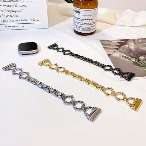 Slim Bands Compatible for Fitibt Versa 4/Fitibt Versa 3/Fitibt Snese 2/Fitibt Sense, Cute Stylish Adjustable Replacement Bracelet, Jewelry Metal Strap for Women Black in Saudi Arabia