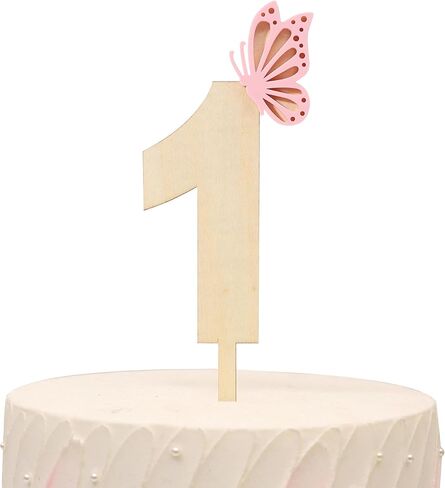 قطعة علوية للكيك على شكل فراشة - فراشة وردية من الأكريليك وخشبية لتزيين الكيك، زهرة برية، ديكور خرافي لعيد الميلاد الأول، ديكور فراشة لعيد الميلاد الأول (فراشة واحدة عليها) in Kuwait