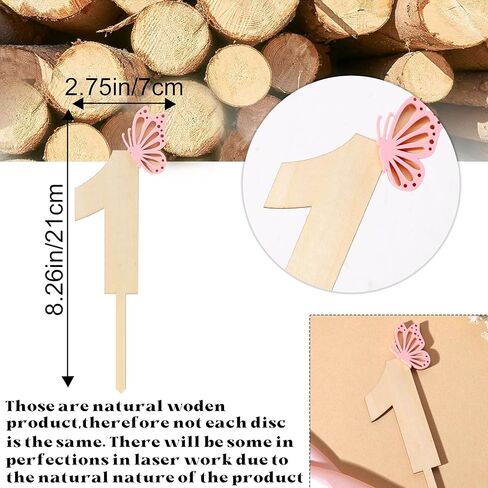 قطعة علوية للكيك على شكل فراشة - فراشة وردية من الأكريليك وخشبية لتزيين الكيك، زهرة برية، ديكور خرافي لعيد الميلاد الأول، ديكور فراشة لعيد الميلاد الأول (فراشة واحدة عليها) in Kuwait