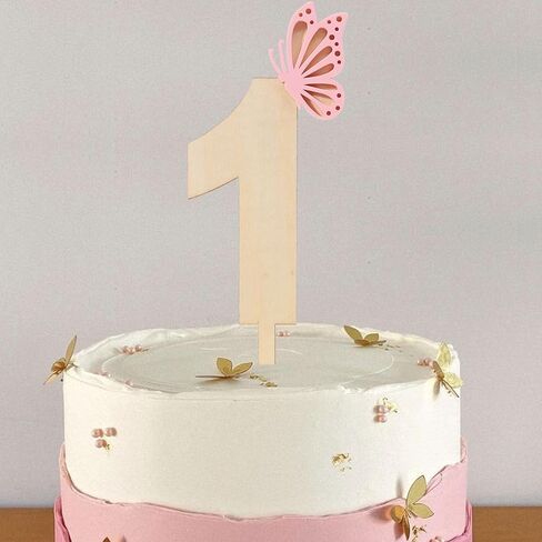 قطعة علوية للكيك على شكل فراشة - فراشة وردية من الأكريليك وخشبية لتزيين الكيك، زهرة برية، ديكور خرافي لعيد الميلاد الأول، ديكور فراشة لعيد الميلاد الأول (فراشة واحدة عليها) in Kuwait