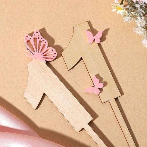 قطعة علوية للكيك على شكل فراشة - فراشة وردية من الأكريليك وخشبية لتزيين الكيك، زهرة برية، ديكور خرافي لعيد الميلاد الأول، ديكور فراشة لعيد الميلاد الأول (فراشة واحدة عليها) in Kuwait