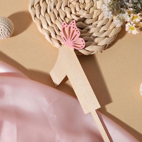 قطعة علوية للكيك على شكل فراشة - فراشة وردية من الأكريليك وخشبية لتزيين الكيك، زهرة برية، ديكور خرافي لعيد الميلاد الأول، ديكور فراشة لعيد الميلاد الأول (فراشة واحدة عليها) in Kuwait