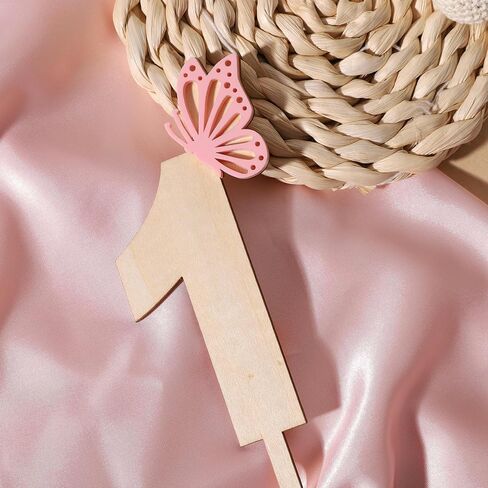 قطعة علوية للكيك على شكل فراشة - فراشة وردية من الأكريليك وخشبية لتزيين الكيك، زهرة برية، ديكور خرافي لعيد الميلاد الأول، ديكور فراشة لعيد الميلاد الأول (فراشة واحدة عليها) in Kuwait