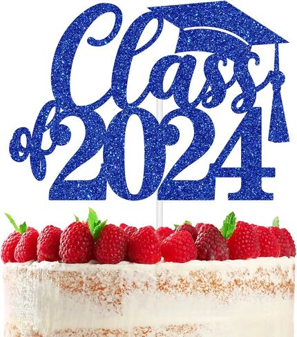 طبقة علوية للكيك فئة 2024، تهانينا جراد 2024/فخور بك، تهانينا فئة 2024 لوازم تزيين حفلات التخرج من المدرسة الثانوية العليا، أزرق لامع in Kuwait