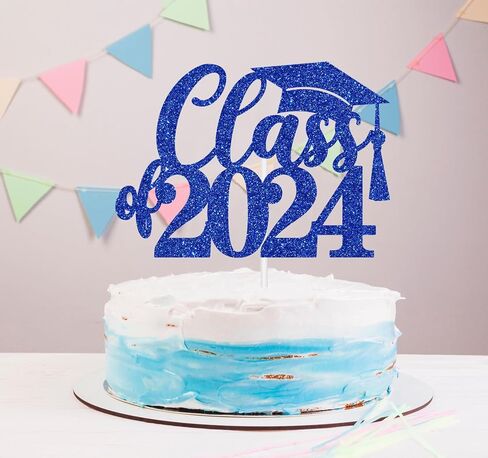 طبقة علوية للكيك فئة 2024، تهانينا جراد 2024/فخور بك، تهانينا فئة 2024 لوازم تزيين حفلات التخرج من المدرسة الثانوية العليا، أزرق لامع in Kuwait