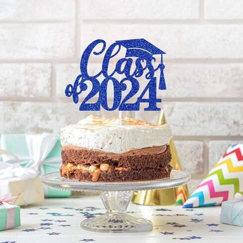 طبقة علوية للكيك فئة 2024، تهانينا جراد 2024/فخور بك، تهانينا فئة 2024 لوازم تزيين حفلات التخرج من المدرسة الثانوية العليا، أزرق لامع in Kuwait