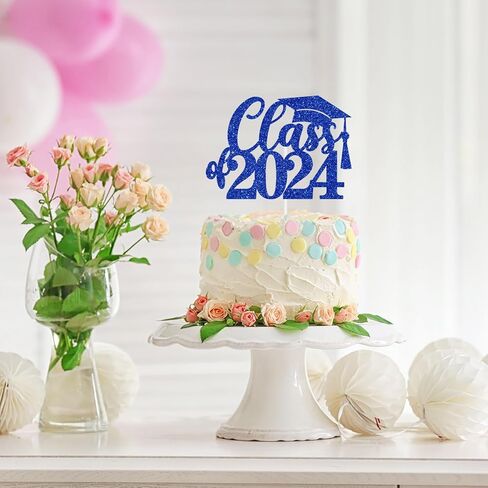 طبقة علوية للكيك فئة 2024، تهانينا جراد 2024/فخور بك، تهانينا فئة 2024 لوازم تزيين حفلات التخرج من المدرسة الثانوية العليا، أزرق لامع in Kuwait