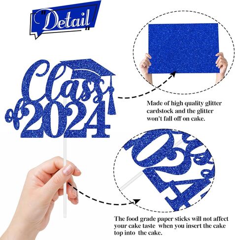 طبقة علوية للكيك فئة 2024، تهانينا جراد 2024/فخور بك، تهانينا فئة 2024 لوازم تزيين حفلات التخرج من المدرسة الثانوية العليا، أزرق لامع in Kuwait