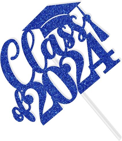 طبقة علوية للكيك فئة 2024، تهانينا جراد 2024/فخور بك، تهانينا فئة 2024 لوازم تزيين حفلات التخرج من المدرسة الثانوية العليا، أزرق لامع in Kuwait