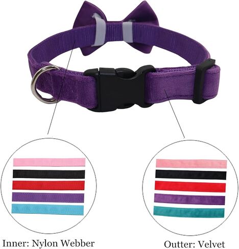 Dog Collar with Bowtie Soft Velvet Material with Quick Release Buckle for small dogs (Black, S) in Saudi Arabia