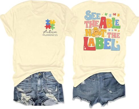 Autism Awareness Shirt Women See The Able Not The Label Autism Shirt Casual Inspirational Short Sleeve Positive Tee Tops in Kuwait