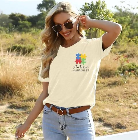 Autism Awareness Shirt Women See The Able Not The Label Autism Shirt Casual Inspirational Short Sleeve Positive Tee Tops in Kuwait