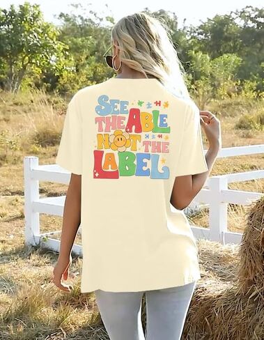 Autism Awareness Shirt Women See The Able Not The Label Autism Shirt Casual Inspirational Short Sleeve Positive Tee Tops in Kuwait