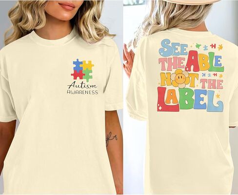 Autism Awareness Shirt Women See The Able Not The Label Autism Shirt Casual Inspirational Short Sleeve Positive Tee Tops in Kuwait