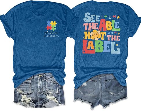 Autism Awareness Shirt Women See The Able Not The Label Autism Shirt Casual Inspirational Short Sleeve Positive Tee Tops in Kuwait