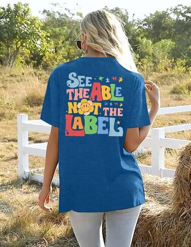 Autism Awareness Shirt Women See The Able Not The Label Autism Shirt Casual Inspirational Short Sleeve Positive Tee Tops in Kuwait